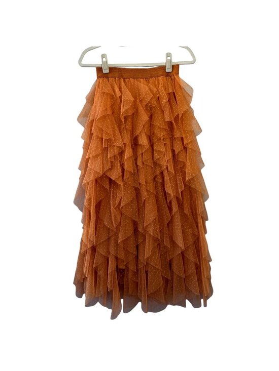 Anthropologie Dresses & Skirts - ANTHROPOLOGIE Cherie Ruffled Tulle Midi Skirt Womens XXS Orange Tiered Romantic